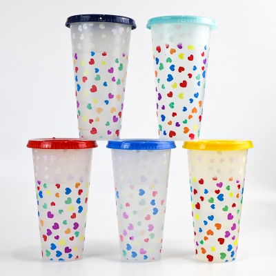 变色宝饮具定制印刷食品包装塑料杯可重复使用透明塑料杯 