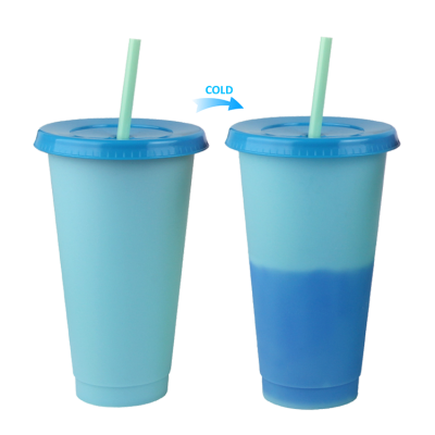 New design hot sale plastic changing color mug plastic cup with straw and lid