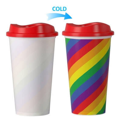 Customized rainbow cold color changing plastic cup